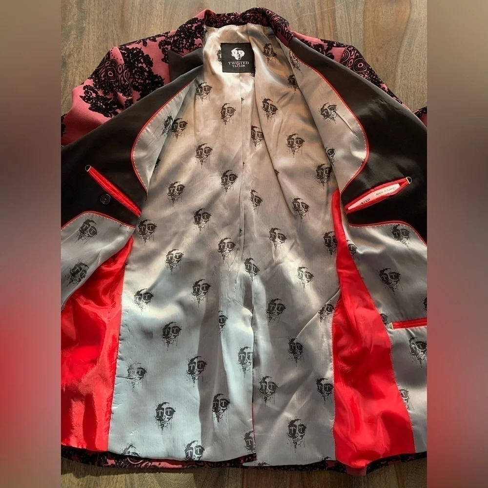 Twisted Tailor Blazer Men Sz 34R Black Burgundy Textured Velvet Dandy Old Money - Picture 9 of 16